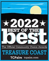 2022 Best of the Best Treasure Coast award logo with a blue sky, sun, and water illustration, and text for TCPalms Community Choice Awards.